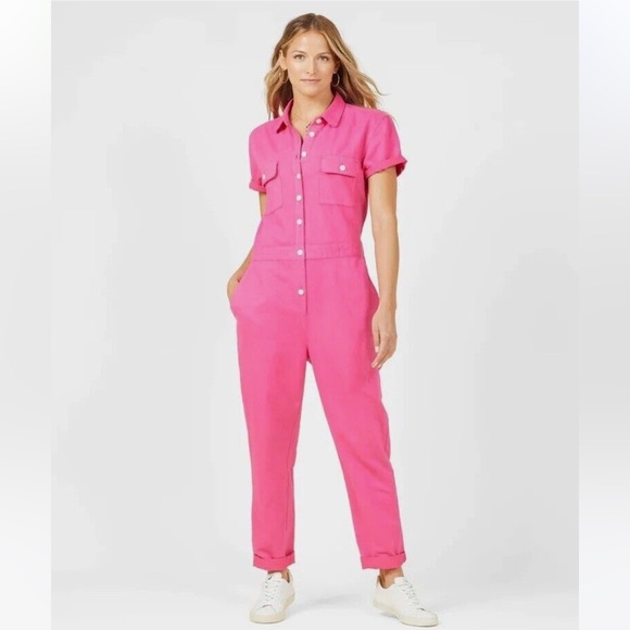 Outerknown SEA suit pink utility jumpsuit linen blend size Small NWT - Picture 12 of 12